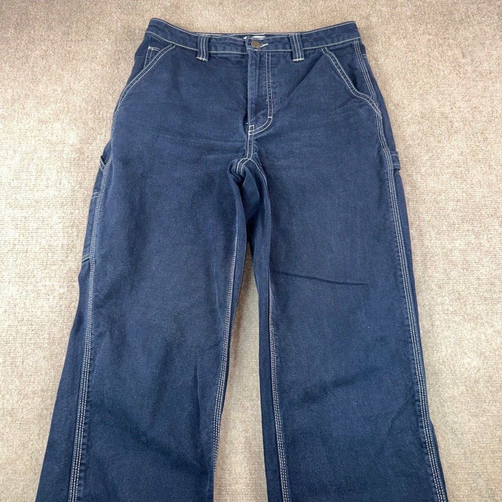 Tna Aritzia Carpenter Pants Navy Blue White Contrast Stitch Wide Leg Size 6
